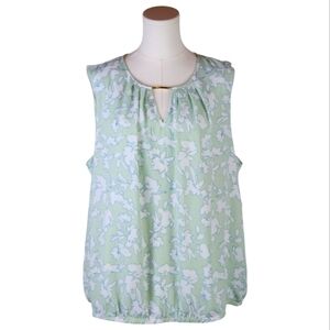 Liz Claiborne XXL Mint Green Floral Blouse Sleeveless Keyhole Business Casual